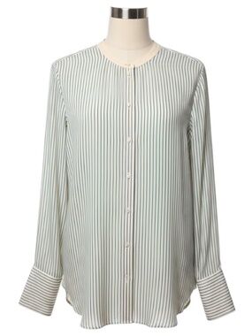 CHLOE IVORY / BLUE STRIPED SILK BLOUSE